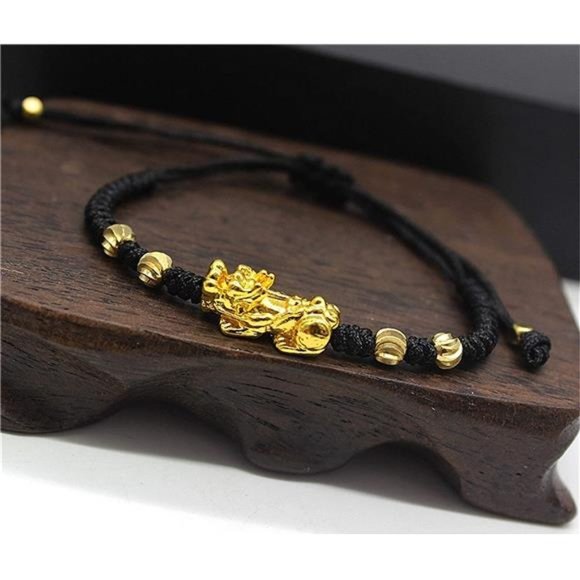 12mm Feng Shui Obsidian Bracelet With Pi Xiu - Hand Carved Mantra Stone Bracelet For Luck & Wealth